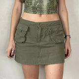Rockmore Green Straight Jean Skirts Women'S Low Waist Mini Skirt Y2K Harajuku Casual Denim Short Skirt Female Korean Bottom