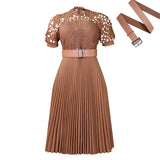 Women's Dress 2025 New Short-Sleeved Lace Splicing Folded African Dress Dress