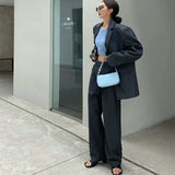 Office Lady Blazer Sets Loose Two Piece Set Women Korean Style High Waist Wide Leg Trousers Pants Suits Casual Suit Coat 2