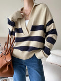 's V-neck striped sweater 2022 autumn winter new loose oversized knit
