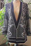 2023 Autumn And Autumn New Fashion fit V-Neck Patchwork Long Sleeve Thickened Suit Top Printed Women's Coat