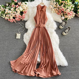 Women's Romper Spring Autumn 2022 Turn-Down Collar Sleeveless Vintage Playsuits Female Off Shoulder Pleated Jumpsuit New