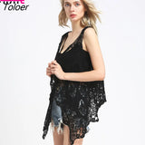 Hippie Froral Patch Design Vest Retro Vintage Crochet Summer Beach Cover Up Top Asymmetric Open Stitch Kimono