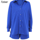 High Street Sweatshirt Shorts Sets Lapel Long Sleeve 2 Pieces Outfit Summer Elastic Waist Straight Shorts Women's Suit