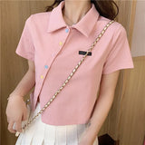 Toloer Cotton 2024 Summer New Polo Shirt Short-Sleeved T-Shirt Female Slim High Waist Lapel Short Style Student Jacket