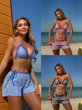 2025 New Sexy Streak Wave Point Three-Piece Flat-Angled Swimsuit Bikini