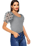 Sweet U-Neck Puff Sleeve Dot Print Regular