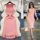 Striped Knitted Dress Woman 2025 New Summer Korean Version Of The Long Sleeveless Vest