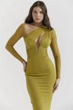 Mesh Long Sleeve Bodycon Deep Neck Maxi Dress-Outfit