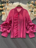 Ruffle Trim Shirt For Women Lapel Lantern Sleeve Loose Solid Button Through Blouse Female Fashion
