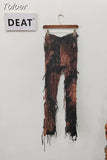 Fashion Women Casual Pant Fringe Lace-up Contract Color Slim Designer Floor-length Boot Cut Female Summer 2023 New
