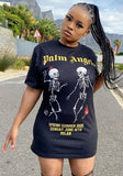 Black Streetwear O-Neck Short Sleeves Print Long