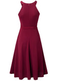 Vintage Halter Sleeveless Solid Lace Bow A-line Midi