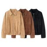 Women's 2025 New Retro Collar Imitation Leather Jacket Casual