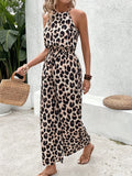 Leopard-Print Sleeveless Leopard Print Women's Broad Leg Trousers