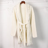 2022 Cashmere Women Cardigan Jacket Wool Tassel Shawl Lapels Drop Shoulder Long Sleeve Winter Sweater Warm Overcoat