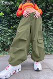 Wide Leg Sweatpants Women Vintage Y2K Punk Streetwear Joggers Solid Low Waist Drawstring Trousers Casual Cargo Pants