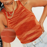 2021 Knit Crop Top Women Sleeveless Y2K Basic T Shirts Casual Summer Off Shoulder Blue O Neck Tank Top Vintage