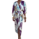 2025 Women's Dress Chic V-Neck Long Sleeve Sexy Open Long Skirt Two