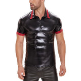 Toloer Men's Sexy Soft Matte Leather Vest Bright Leather Short Sleeve T-Shirt Size Accurate No Smell-Outfit