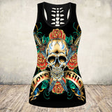 Gothic Skull Print Tank Top Women Halloween Cotton Sleeveless Tee Shirt Workout Black Vest