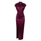 Dress Solid Dress High-Waist Temperament Commuter Red Composition Dress Long