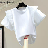 Woman Tshirts 2023 Summer Clothing Shirts for Women Patchwork Puff Sleeve O-neck Tees Tops Korean Casual Sweet