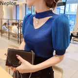 Sweater Women Clothes Puff Sleeve Elegant Ladies Knit Tops Fashion Y2K Halter Sweaters 2023 Fall V Neck Woman