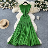 Luxury Famous Lady High Sense Sleeveless Knitted Dress Girl Summer Folds Splicing To Repair The Royal Sister Temperament