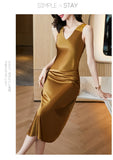 Women's Summer Dress 2022 Fashion Sexy V-Neck Lace Shoulder Strap Solid Color Faux Acetate Woman Dress Sling Evening