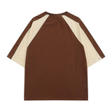 Raglan Short Sleeve Patchwork T-shirt-Outfit