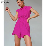 Office Jumpsuits Sleeveless 100% Cotton Summer Street Overalls For Women Lapel Sashes Button Fashion Casual Rompers