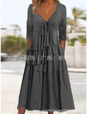 Dress Women 2023 Spring Drawstring Irregular Long Sleeve Spring Lace Up Long Dresses V-neck Boho Streetwear