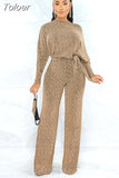 Women 2023 Spring Long Sleeve High Waist Loose Belt Wide Leg Jumpsuit Elegant Office Ne Piece Outfit Party