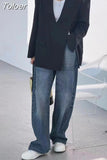 Fashion Women's Blazer V-neck Long Sleeve Solid Color Medium Length Pocket Split Suits Jackets Summer 2023 New