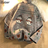 Christmas Snowman Turtleneck Sweater Women Oversized Winter Long Sleeve Tops Apricot Green Vintage Fashion Couples