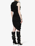 Fashion Women's Dress Slim Asymmetric V-neck Sleeveless Folds Waist Solid Color Knee-length Dresses Summer 2023 New