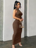 Spring Sexy Solid Cami Backless Bodycon Maxi Dresses Club Outfit For Women 2023 Party Long Dress Female Black