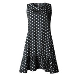 New Women Summer Dress Polka Dot Chiffon Sleeveless Beach Mini Dress Casual Blue Sundress Fashion Plus Size For