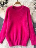 Plush Sweater Women Loose Gentle Long Sleeve Fashion O Neck Korean Top 2022 Winter Solid Streetwear Knitted