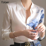 Elegant Chiffon Blouse Women Tops Long Sleeve Vintage Satin Blouses Women Fashion Autumn Casual Loose Silk Shirt