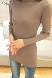 Autumn Elastic Long Sleeve Sweaters Female Pullover Turtleneck Women Pullovers Jumper Streetwear Knitted Tops BLACK