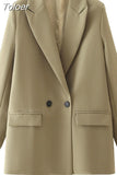 2023 Women Double Breasted Loose Blazer Office Lady Loose Classic Coat Basic Suit Jacket Female Chic Outwear