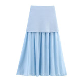 New Gold Button Knitted Vest Small Folding Splicing Skirt