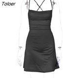 Solid Satin Dress Women Party Club Sexy 2023 Spring Summer Backless Bandage Mini Dresses Elegant Vestido Clothes