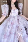 super organza fairy princess puff sleeve long-sleeved dress temperament meat-covering medium and long fairy