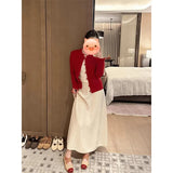 Chinese Style New Year Red Buckle Sweater Coat Women Autumn And Winter Winter High-End Feeling Super Good-Looking Knitted Open