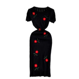 Summer Fashion Temperament Short-Sleeved Round To Receive Waist Thin Long Embroidery Knitted Coat