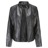 VAREY LIN New Spring Autumn Moto Biker Pu Coat Women Casual Stand Collar Zipper Faux Leather Jacket Lady Casual Slim