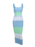 Fashion Women's Dress Round Neck Sleeveless Backless Bandage Hollow Out Waist Striped Knit Dresses Summer 2023 New